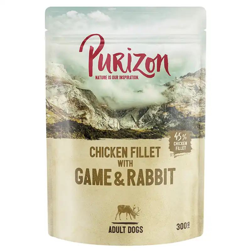 Premium Ekonomipack Purizon Adult 24 x 300 g - Adult Kycklingfilé med vilt, kanin, pumpa & tranbär