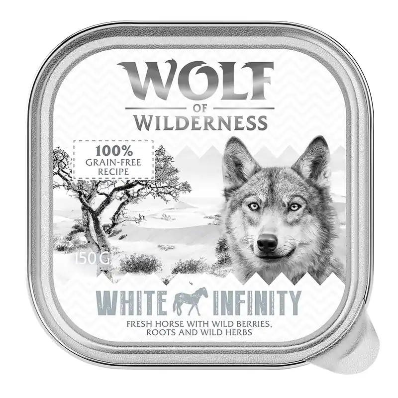 Snabb frakt Ekonomipack Wolf of Wilderness Adult - Single Protein 24 x 150 g - White Infinity - Horse