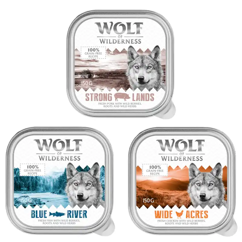 Ekonomipack Wolf of Wilderness Adult - Single Protein 24 x 150 g - Mixpack Chicken, Fish, Pork Sänkt pris
