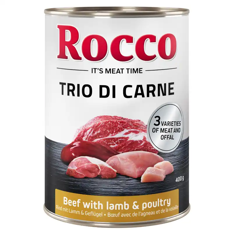 Köp online Ekonomipack Rocco Trio di Carne 24 x 400 g - Nötkött, lamm & fjäderfä