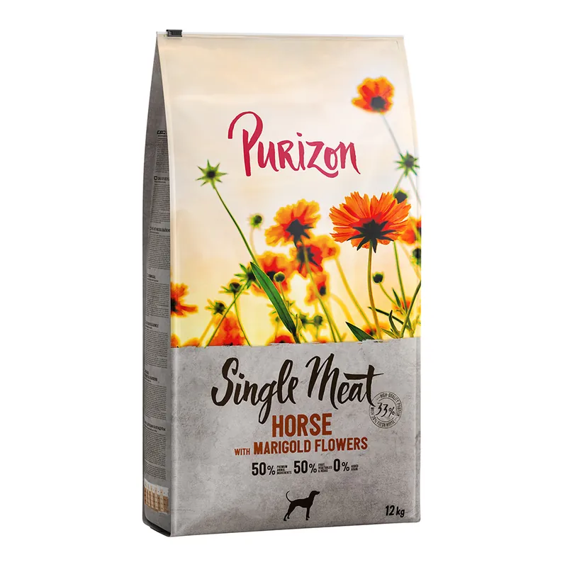 Billig Purizon Single Meat Adult Horse & Sweet Potato with Marigold Blossoms - Ekonomipack 2 x 12 kg