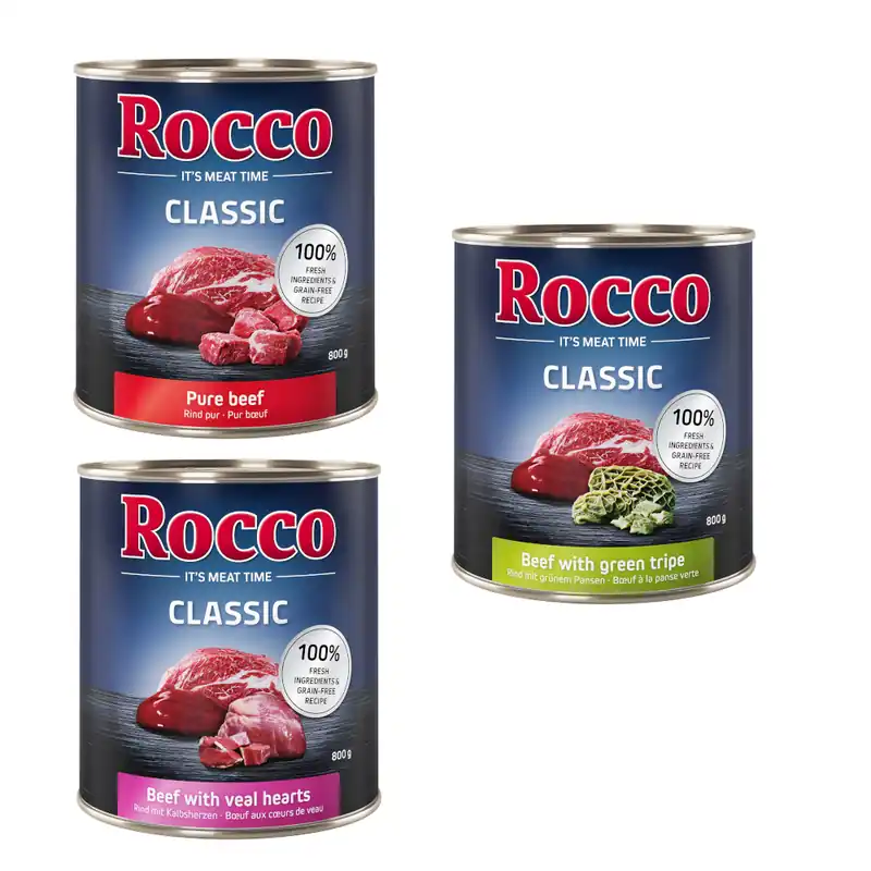 Ekonomipack Rocco Classic 24 x 800 g - Nötköttmix Rent nötkött, Nötkött & kalvhjärta Nötkött & våm Snabb leverans