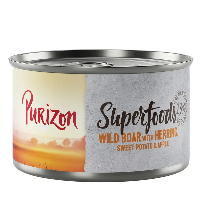 Begränsat antal Purizon Superfoods 6 x 140 g - Vildsvin med sill, sötpotatis & äpple