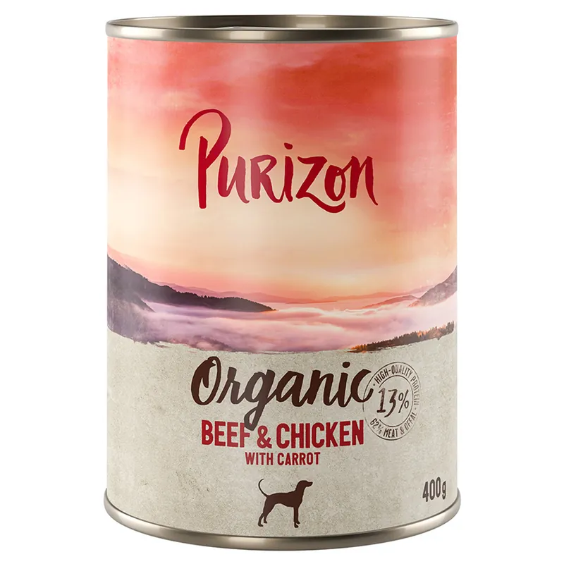 Ekonomipack Purizon Ekologisk 24 x 400 g - Ekologiskt Nötkött & Ekologisk Kyckling med Ekologisk Morot Kampanjpris