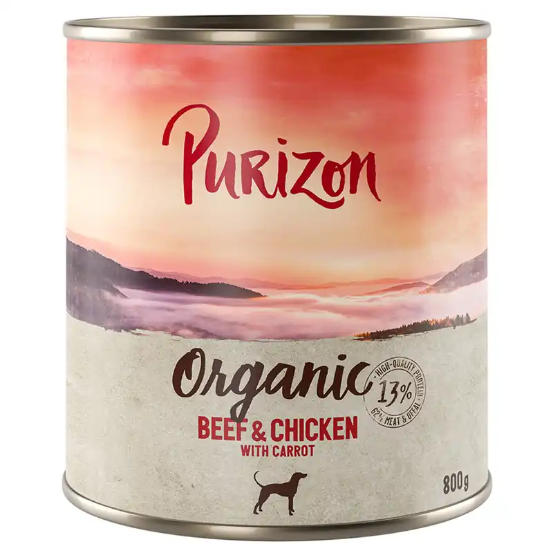 Ekonomipack Purizon Ekologisk 12 x 800 g - Ekologiskt Nötkött & Ekologisk Kyckling med Ekologisk Morot Endast denna vecka