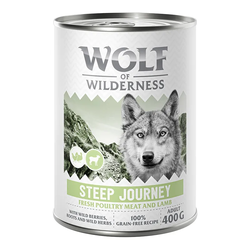 Begränsat erbjudande Wolf of Wilderness Adult “Expedition” 6 x 400 g - Steep Journey - Fjäderfä & lamm