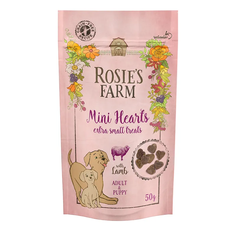 Rosie‘s Farm Snacks Puppy & Adult "Mini Hearts" Lamb - Ekonomipack 5 x 50 g Billig