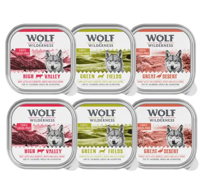 Ekonomipack Wolf of Wilderness Adult - Single Protein 24 x 300 g - Mixpack Beef, Turkey, Lamb Nyhet