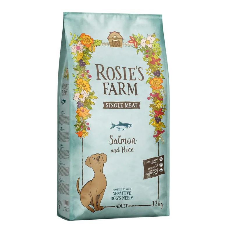 Rosie‘s Farm Single Meat Adult Lax & ris - Ekonomipack 2 x 12 kg Billigare