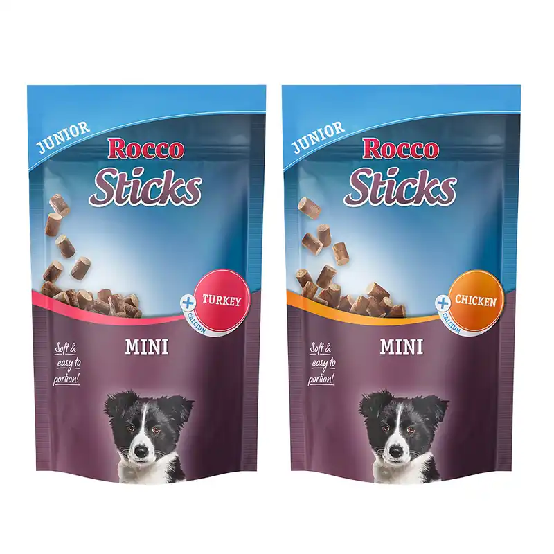 Begränsat erbjudande Ekonomipack Rocco Sticks Mini - Junior Mix 1 x kalkon 70 g, 1 x kyckling 70 g
