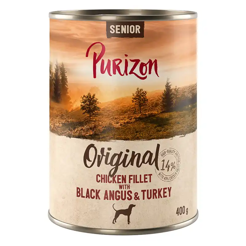 Ekonomipack Purizon Adult 24 x 400 g - Senior Kycklingfilé med Black Angus Billigare