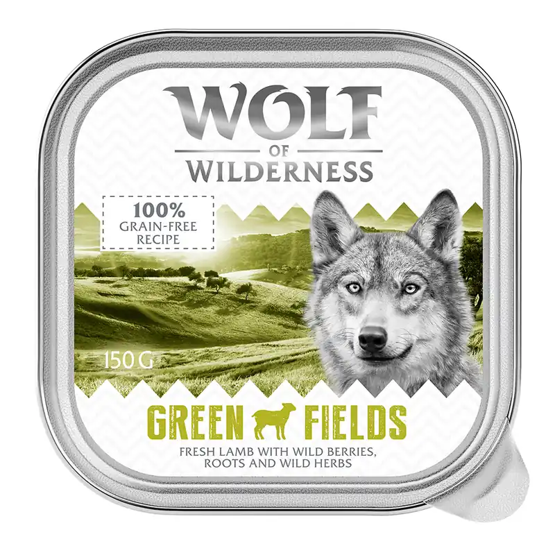 Ekonomipack Wolf of Wilderness Adult - Single Protein 24 x 150 g - Green Fields - Lamb Bästa pris