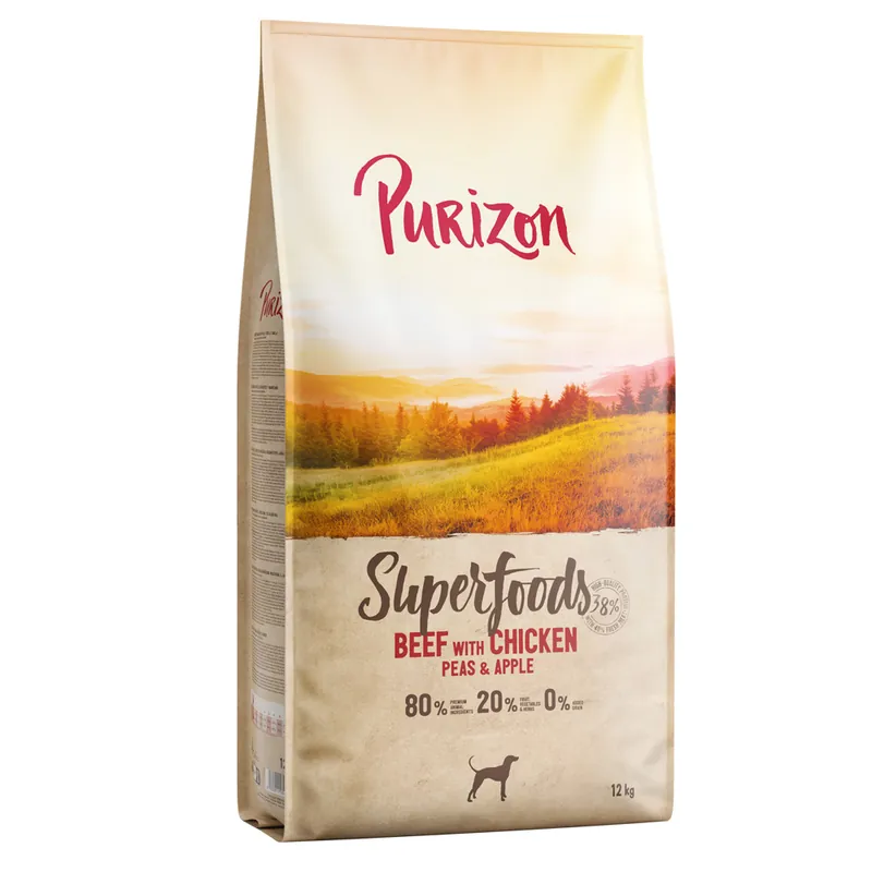 Beställ nu Purizon Superfoods Beef with Chicken, Peas and Apples - Ekonomipack 2 x 12 kg