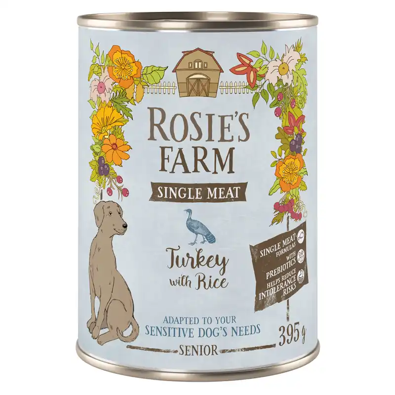 Nedsatt pris Rosie‘s Farm Single Meat Senior 6 x 395 g - Kalkon & ris