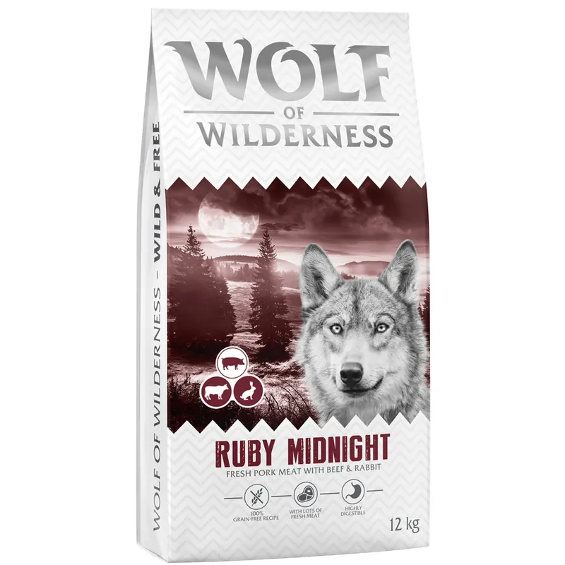 Billigare Wolf of Wilderness "Ruby Midnight" nötkött & kanin - spannmålsfritt - Ekonomipack 2 x 12 kg nytt recept