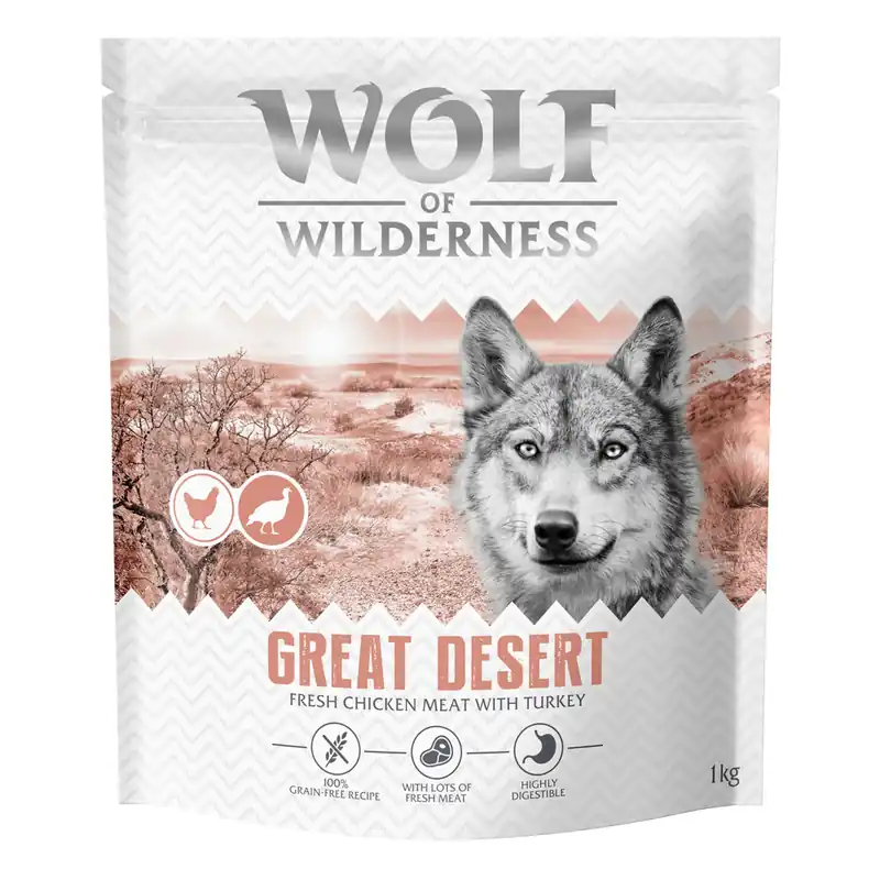 Beställ nu Wolf of Wilderness Adult "Great Desert" kalkon - spannmålsfritt - 1 kg nytt recept
