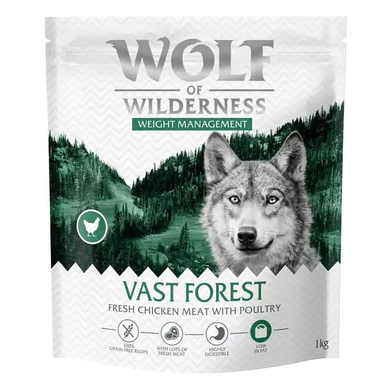 Begränsat antal Wolf of Wilderness "Explore The Vast Forests" Weight Management - spannmålsfritt - Ekonomipack 4 x 1 kg nytt recept