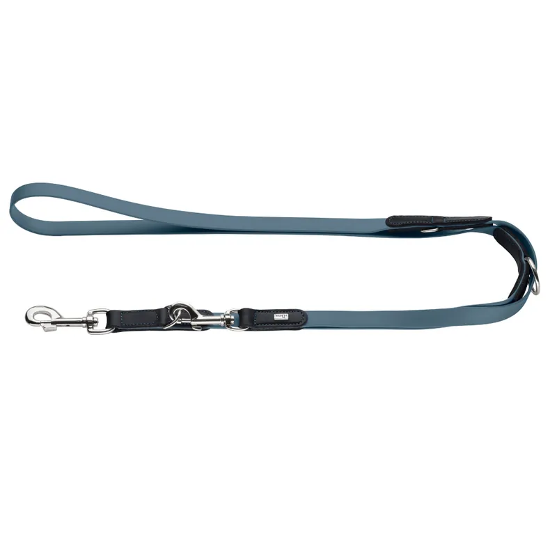 Begränsat antal HUNTER justerbart koppel Wolmar - BioThane® x läder, blågrå/svart - 200 cm lång, 19 mm bred