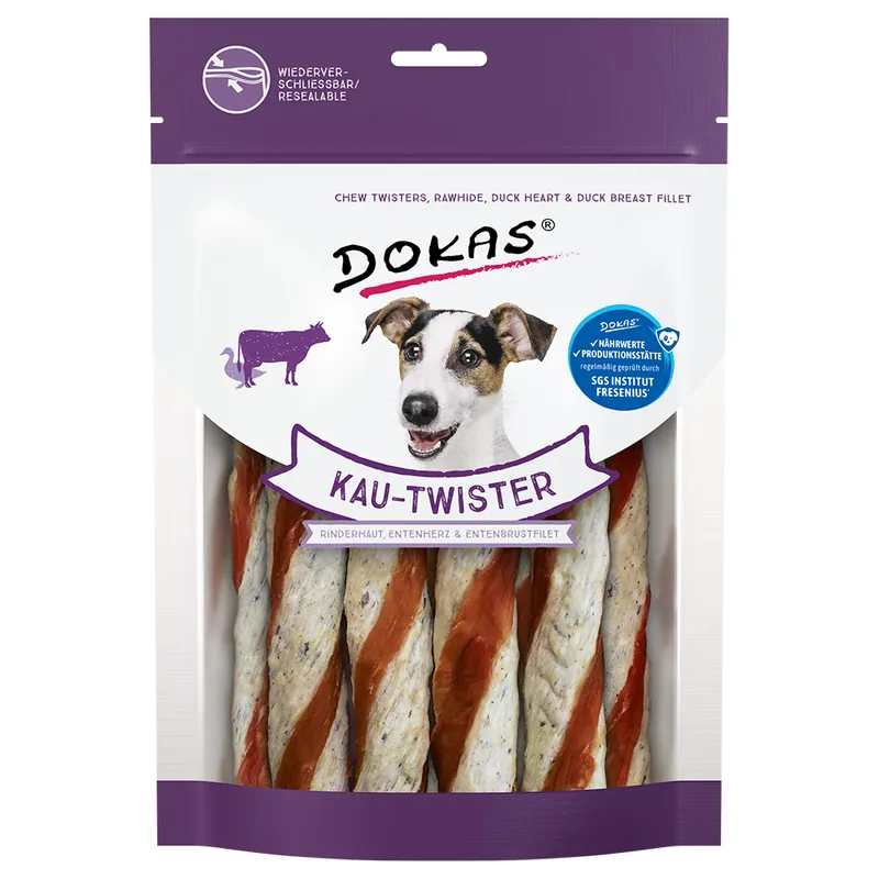Erbjudandepris Dokas Twister tuggpinnar - Ekonomipack Nöthud, ankhjärta & ankbröstfilé 4 x 200 g