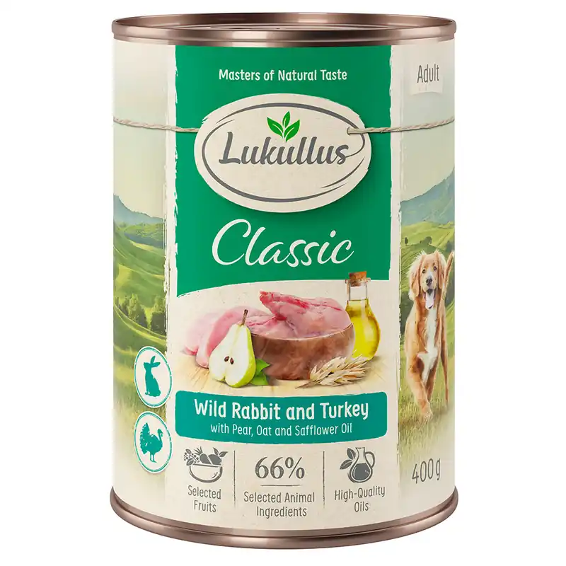 Ekonomipack Lukullus Naturkost 12 x 400 g - Vildkanin & kalkon Kundfavorit