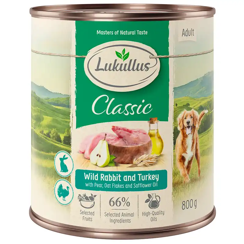 Begränsad tid Lukullus Naturkost Adult 6 x 800 g - Vildkanin & kalkon