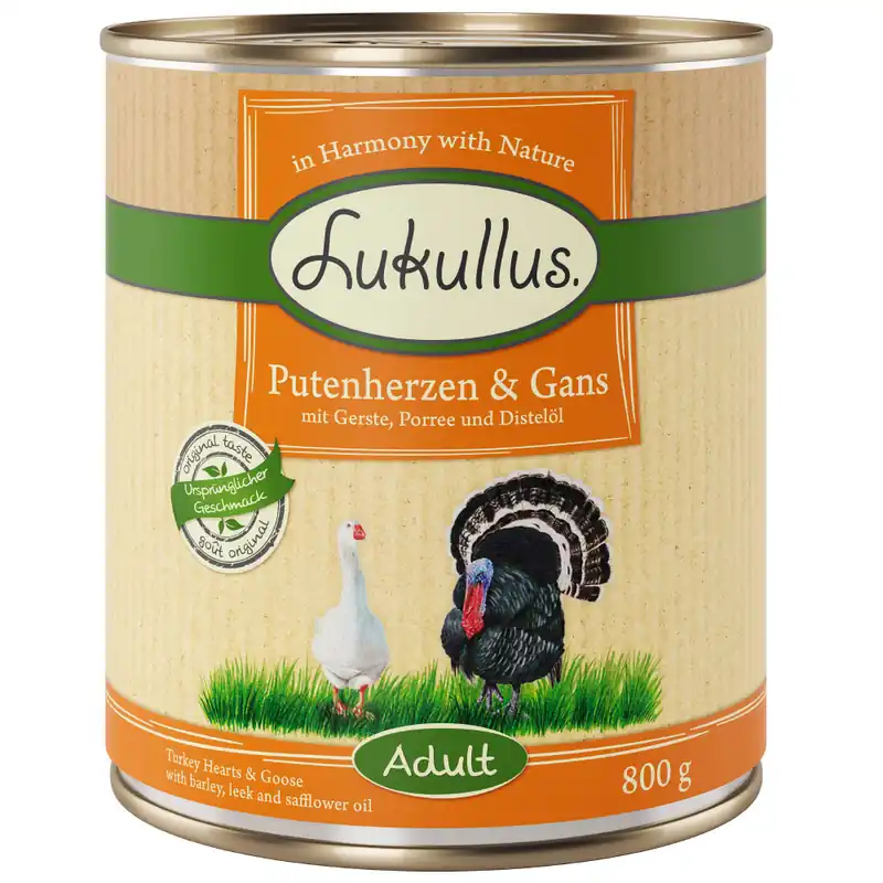 Rabatter Lukullus Naturkost Adult 6 x 800 g - Kalkonhjärta & gås