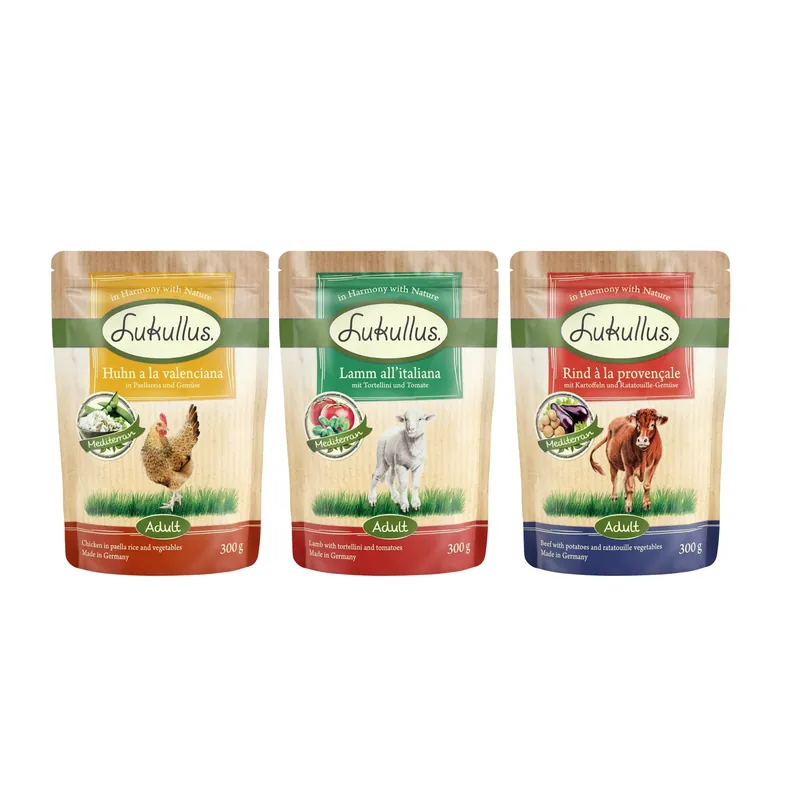 Blandat provpack Lukullus Adult - Mix Mediterran portionspåsar 6 x 300 g prisnedsättning