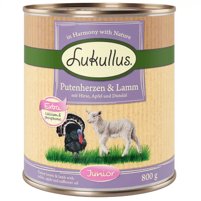 prisnedsättning Lukullus Naturkost Junior 6 x 800 g - Kalkonhjärta & lamm