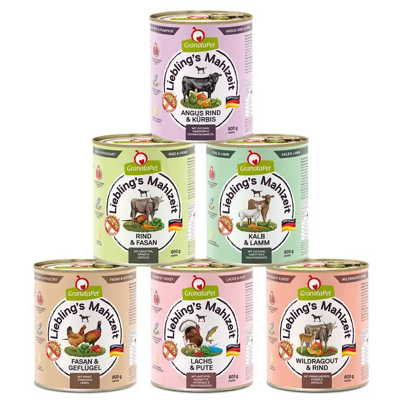 Billigare Blandpack GranataPet Liebling‘s Mahlzeit 6 x 800 g - Blandpack II (6 sorter)