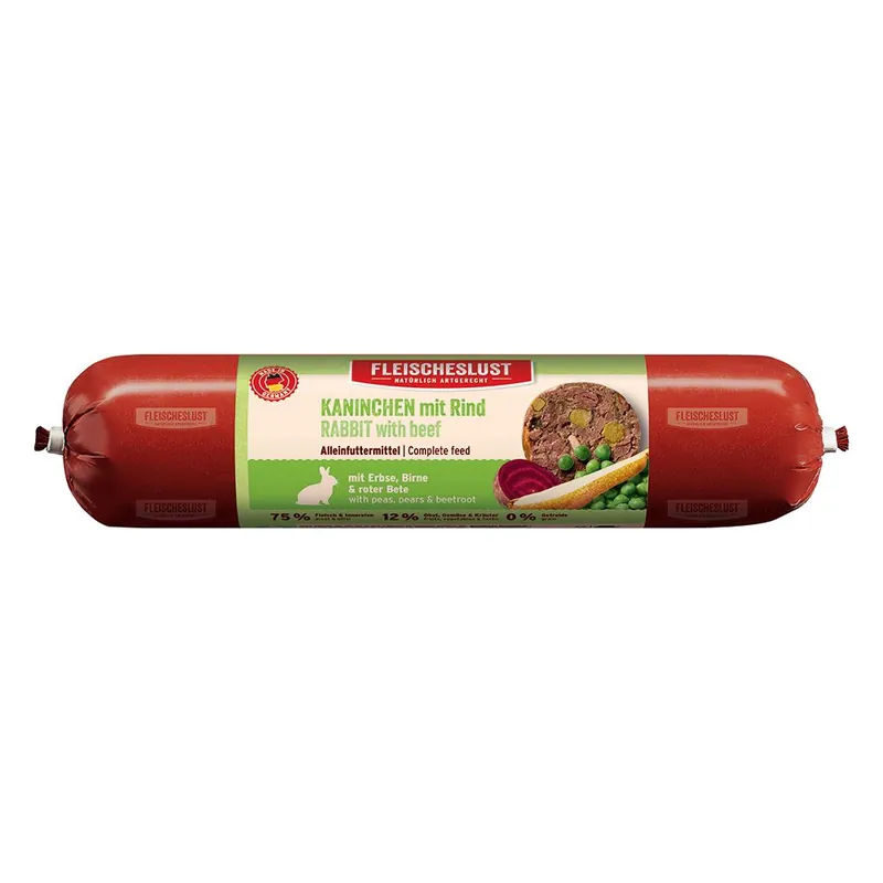 Fleischeslust Classic 6 x 800 g - Kanin med nötkött, ärtor, päron & rödbetor Sista chansen