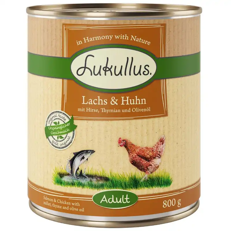 Begränsat antal Lukullus Naturkost Adult 6 x 800 g - Lax & kyckling