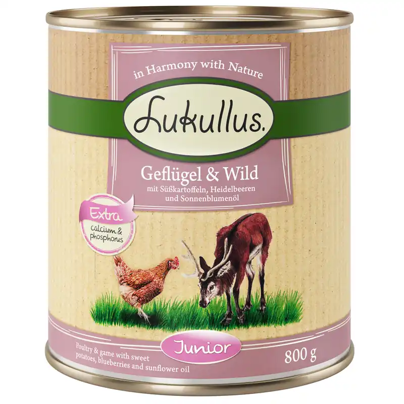 Populär Lukullus Naturkost Junior 6 x 800 g - Fjäderfä & vilt - spannmålsfritt