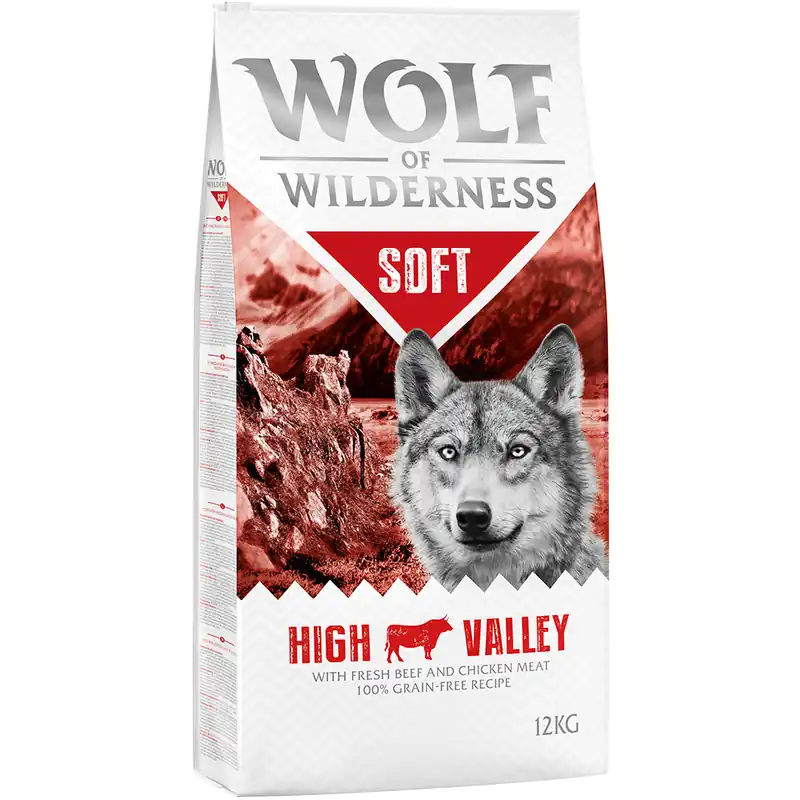 Snabb leverans Ekonomipack 2 x 12 kg Wolf of Wilderness hundmat - Soft - Wide Acres - Beef