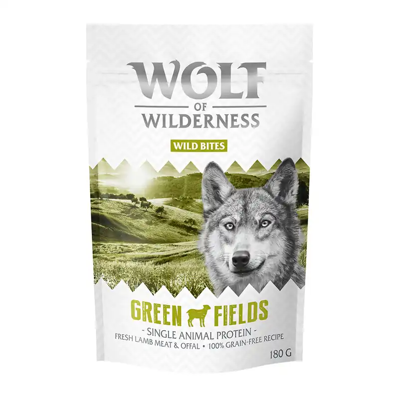 Rabatter Ekonomipack 3 x 180 g Wolf of Wilderness - Wild Bites Snacks - Green Fields - Lamb