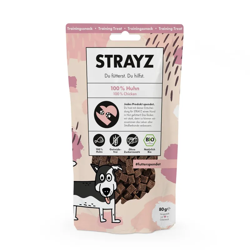 STRAYZ BIO träningssnack - Ekonomipack 4 x 80 g (ekologisk kyckling) Kampanj