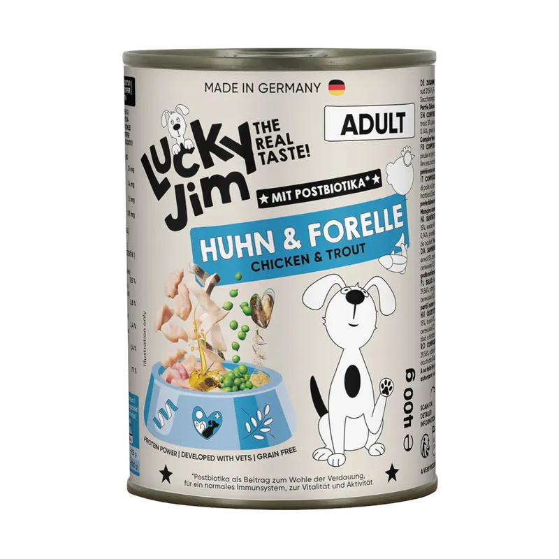 Ekonomipack Lucky Jim Adult 24 x 400 g - Kyckling & öring Endast idag