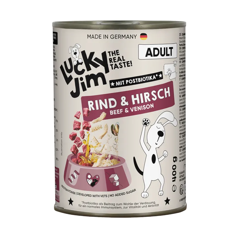 Ekonomipack Lucky Jim Adult 24 x 400 g - Nötkött & hjort Populärt val