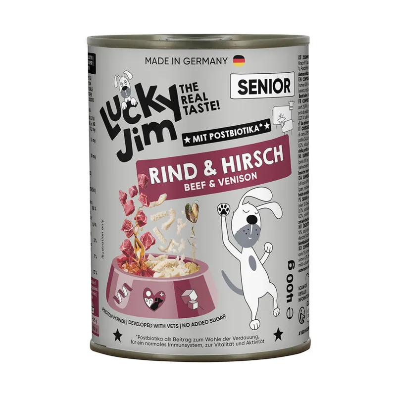 Ekonomipack Lucky Jim Senior 24 x 400 g - Nötkött & hjort Populärt val