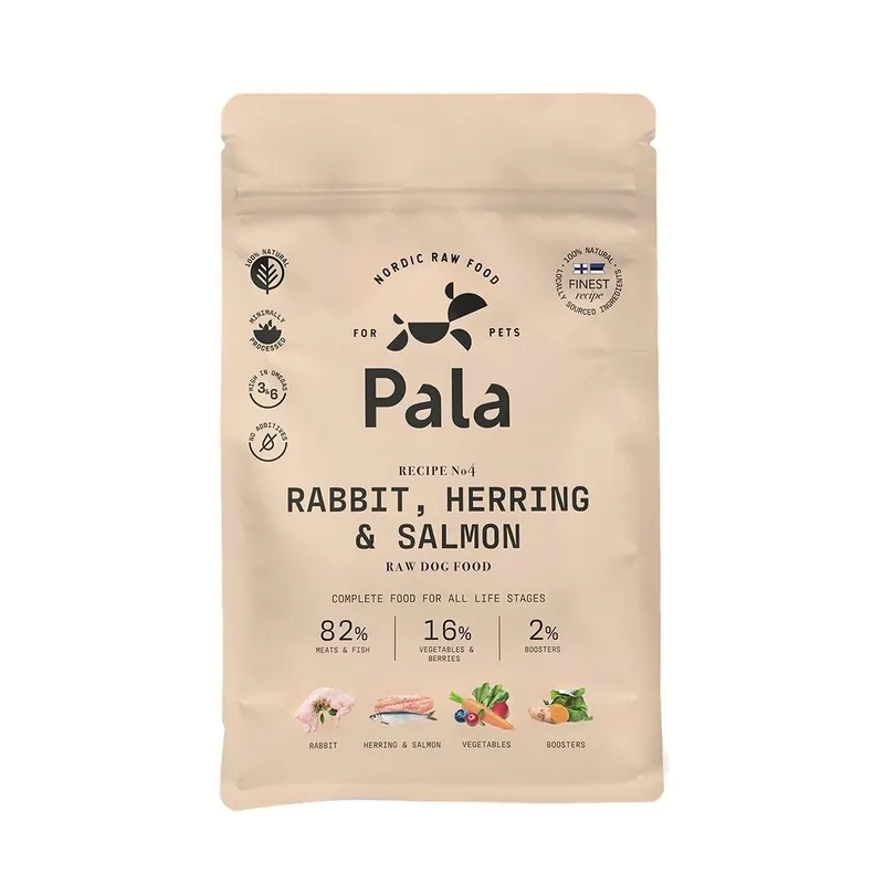 Sista chansen Pala 4 Rabbit, Herring & Salmon Lufttorkad Spannmålsfri Hundmat