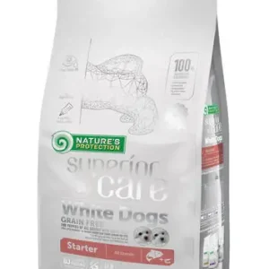 Beställ nu Nature‘s Protection Superior Care White Dogs Starter Lax torrfoder för valpar 1,5 kg