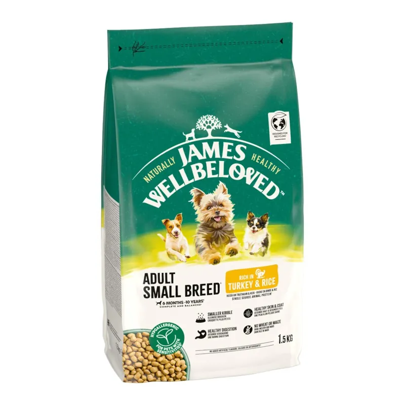 Kampanj James Wellbeloved Adult Small Breed Dog Hypoallergenic Turkey & Rice - 1,5 kg