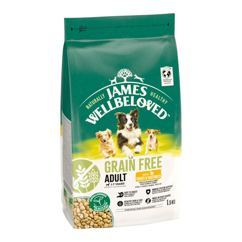 James Wellbeloved Grain Free Adult Dog Hypoallergenic Turkey & Vegetables - 1,5 kg Utförsäljning