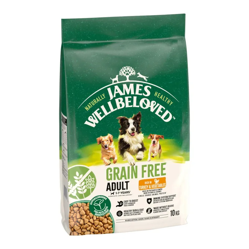 Billig James Wellbeloved Grain Free Adult Dog Hypoallergenic Turkey & Vegetables - Ekonomipack 2 x 10 kg
