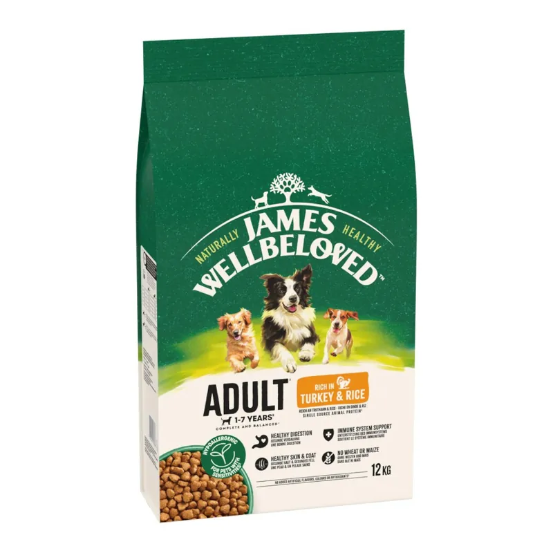 Expressleverans James Wellbeloved Adult Dog Hypoallergenic Turkey & Rice - 12 kg