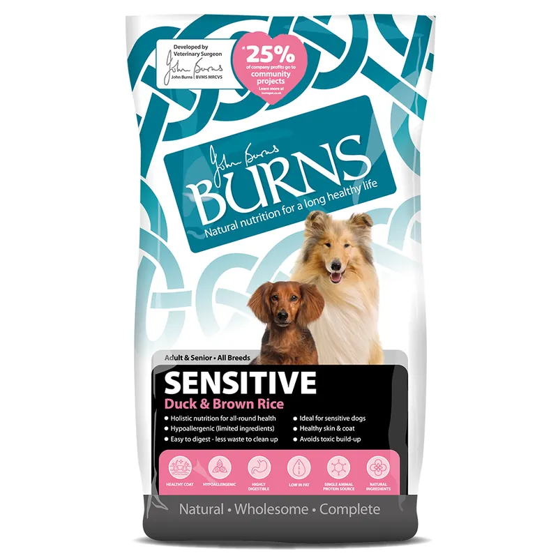Lågt pris Burns Adult & Senior Sensitive - Duck & Brown Rice - Ekonomipack 2 x 12 kg