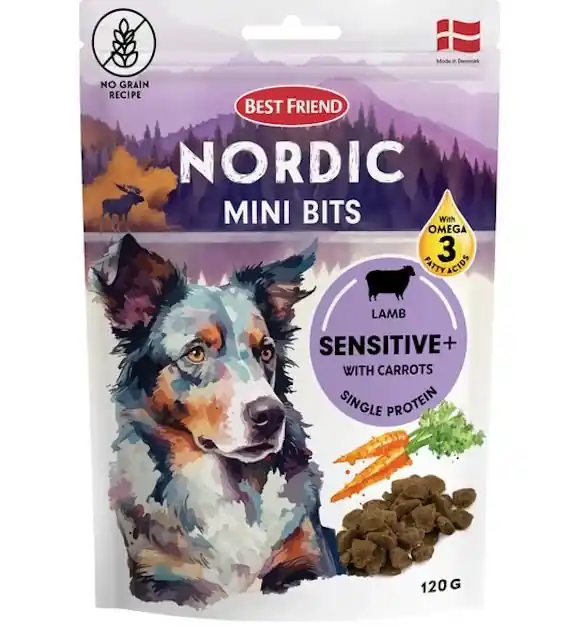 Best Friend Nordic Mini Bits Sensitive+ lammgodis 120 g för hundar Beställ nu