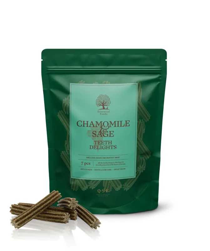 Nyhet Essential Chamomile & Sage Teeth Delights Tuggben för Hund - 7 st