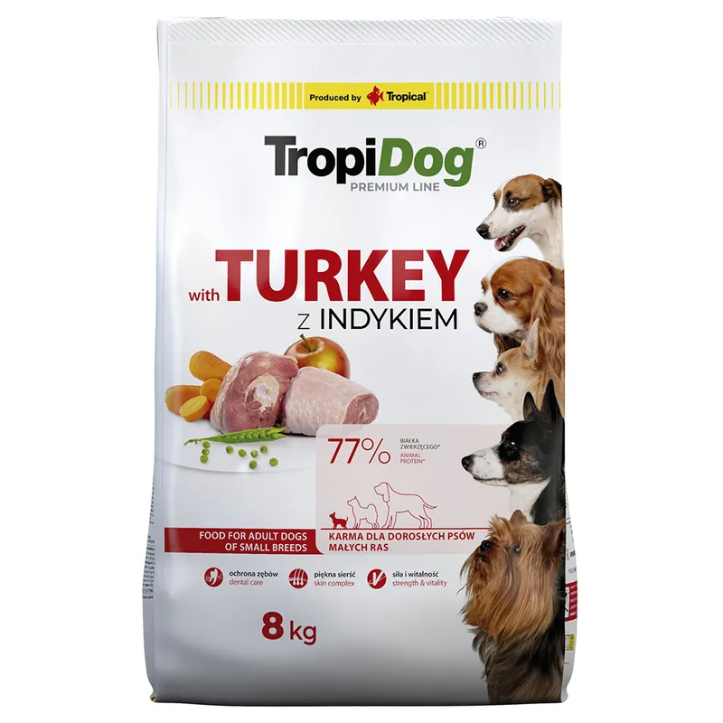 Endast denna vecka Tropidog Premium Adult Small med kalkon & ris - Ekonomipack 2 x 8 kg
