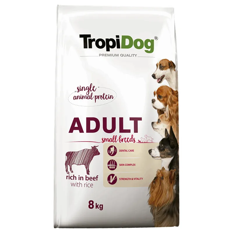 Endast denna vecka Tropidog Premium Adult Small med nötkött & ris - 8 kg