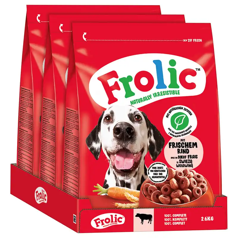 Frolic med nötkött, morötter & spannmål - 7,8 kg (3 x 2,6 kg) prisnedsättning